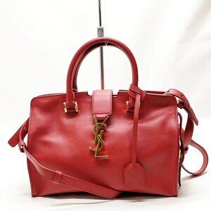 Authentic Saint Laurent Baby Cabas Red Leather Hand Bag mn659-011326